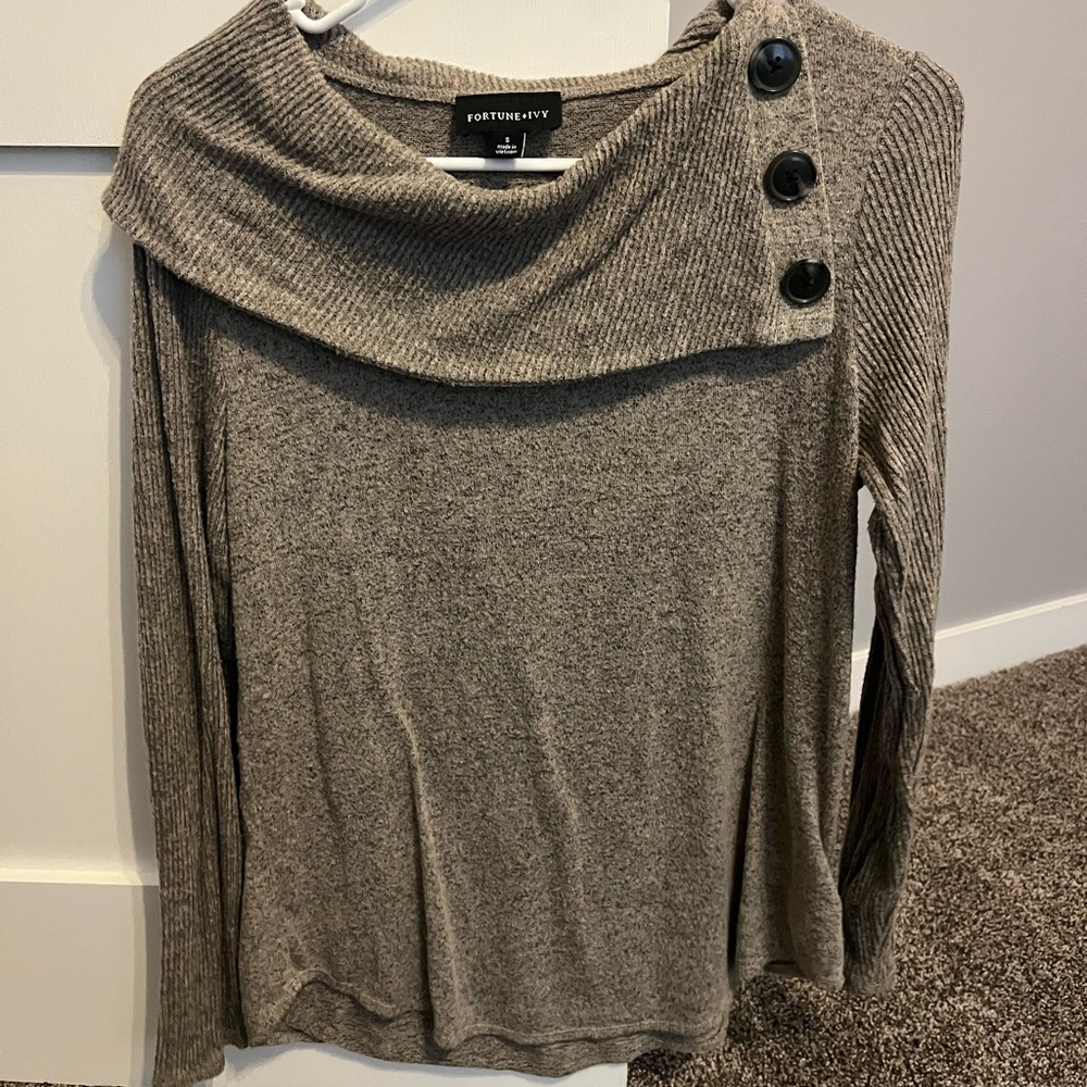Women's Gray Sweater with Button Detail